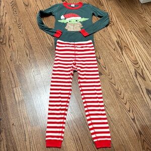 Hanna Andersson Green Top with Red & White Striped Pants Holiday Pajama Set